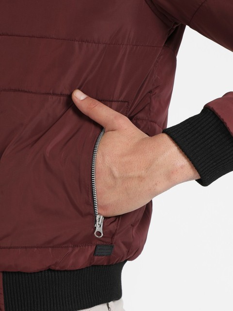 Campus Sutra Maroon Windcheater Mock Collar Bomber Jacket - Image 2