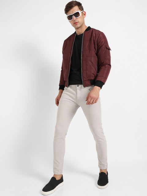 Campus Sutra Maroon Windcheater Mock Collar Bomber Jacket - Image 4