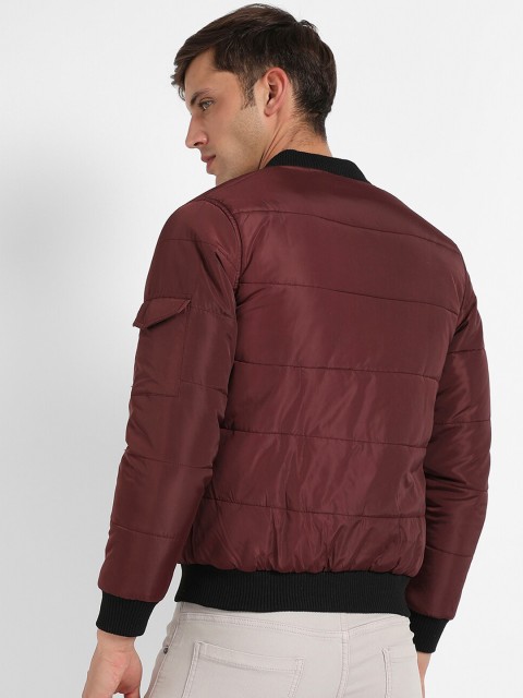 Campus Sutra Maroon Windcheater Mock Collar Bomber Jacket - Image 3