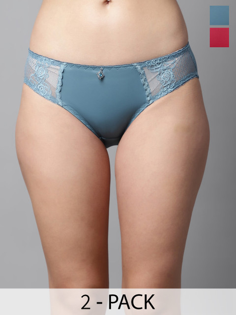 PrettyCat Pack Of 2 Self-Design Lace Basic Briefs