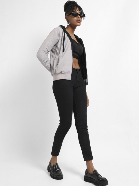 Campus Sutra Women Grey Colourblocked Windcheater Outdoor Sporty Jacket - Image 6
