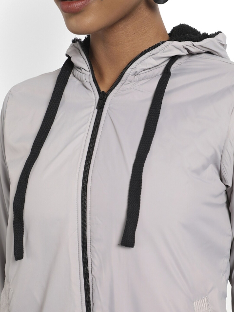 Campus Sutra Women Grey Colourblocked Windcheater Outdoor Sporty Jacket - Image 2
