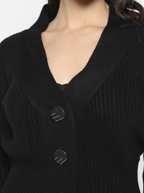 Campus Sutra V-Neck Cable Knit Cotton Cropped Cardigan - Image 2