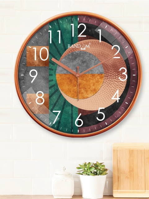 RANDOM Copper-Toned & Green Printed Contemporary Wall Clock - Image 2