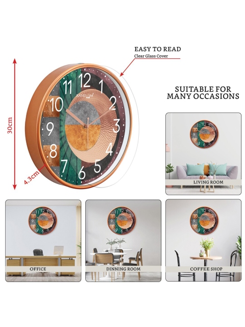 RANDOM Copper-Toned & Green Printed Contemporary Wall Clock - Image 5