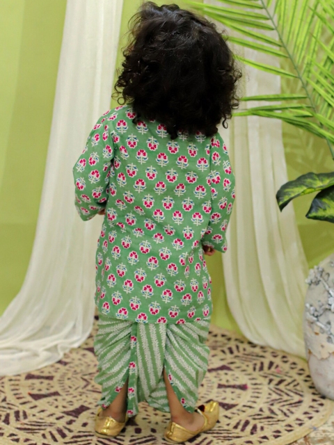 BownBee Boys Floral Printed Regular Pure Cotton Kurta With Dhoti Pants - Image 5