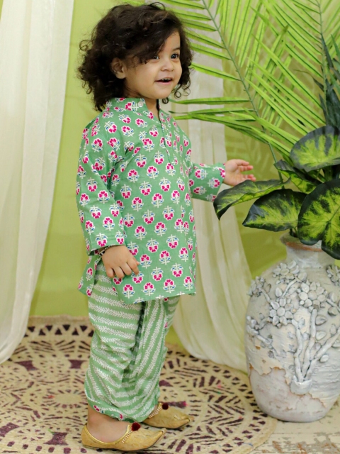 BownBee Boys Floral Printed Regular Pure Cotton Kurta With Dhoti Pants - Image 3