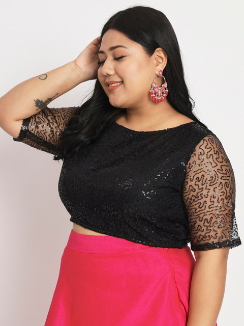 studio rasa Plus Size Embroidered Saree Blouse - Image 3