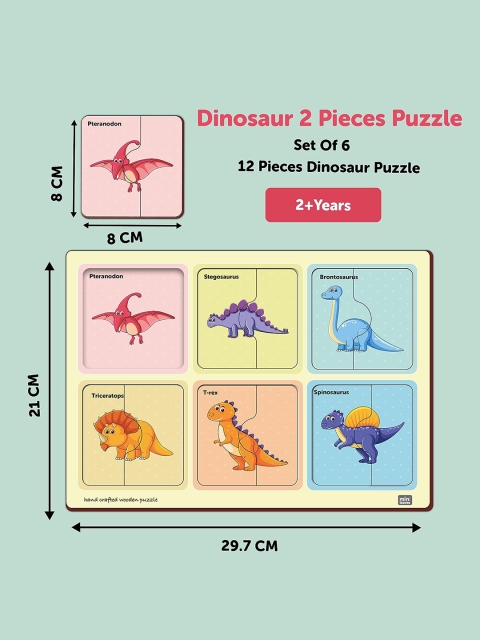 Mini Leaves Kids Set Of 6 2 Pieces Dinosaurs Wooden Puzzles - Image 5