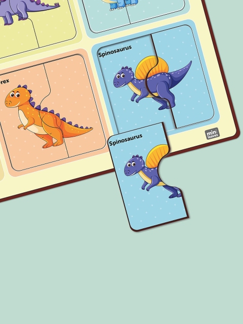 Mini Leaves Kids Set Of 6 2 Pieces Dinosaurs Wooden Puzzles - Image 4