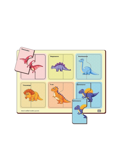 Mini Leaves Kids Set Of 6 2 Pieces Dinosaurs Wooden Puzzles - Image 3