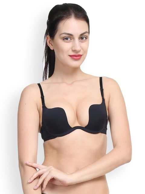 PrettyCat Black Solid Underwired Lightly Padded Push-Up Bra PCBR20306536A