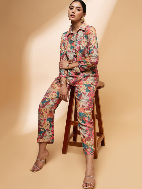 all about you Floral Printed Shirt Collar Top & Trouser - Image 7