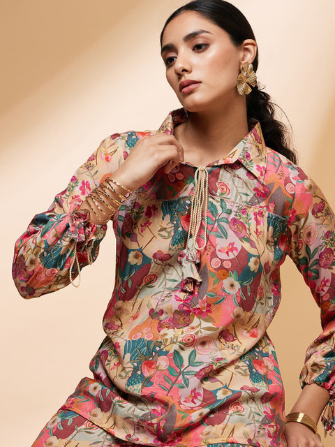 all about you Floral Printed Shirt Collar Top & Trouser - Image 2