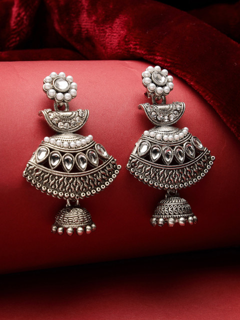 ADIVA Silver-Plated Dome Shaped Jhumkas