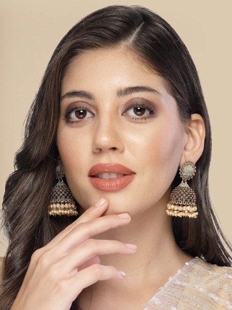 ADIVA Gold-Plated Contemporary Jhumkas - Image 4