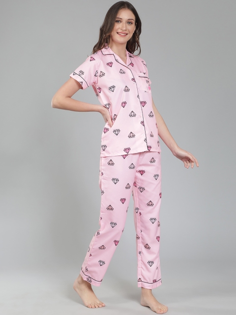 House of Comfort Graphic Printed Lapel Collar Night suit - Image 4