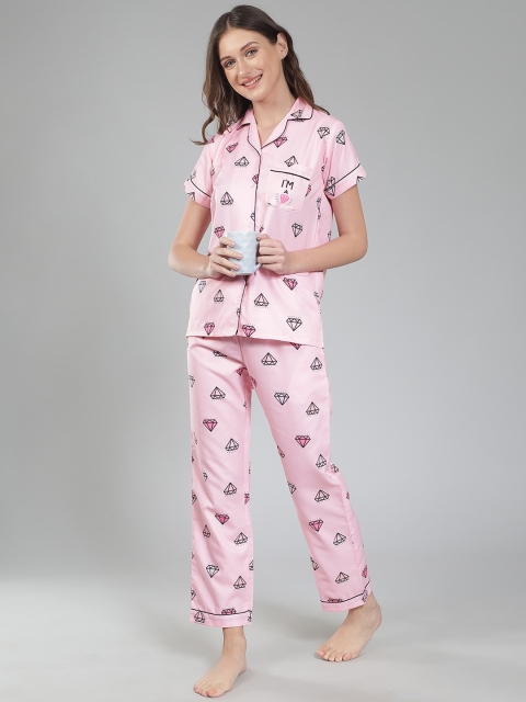 House of Comfort Graphic Printed Lapel Collar Night suit - Image 7
