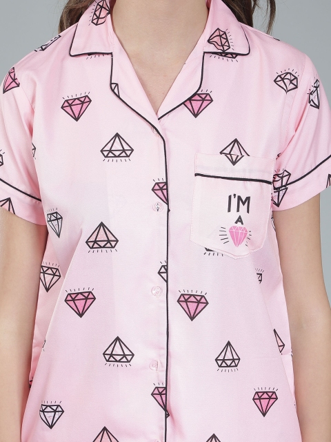 House of Comfort Graphic Printed Lapel Collar Night suit - Image 2