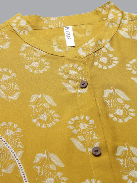 Stylum Floral Printed Mandarin Collar A-Line Kurta - Image 2