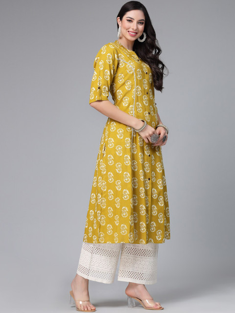 Stylum Floral Printed Mandarin Collar A-Line Kurta - Image 3