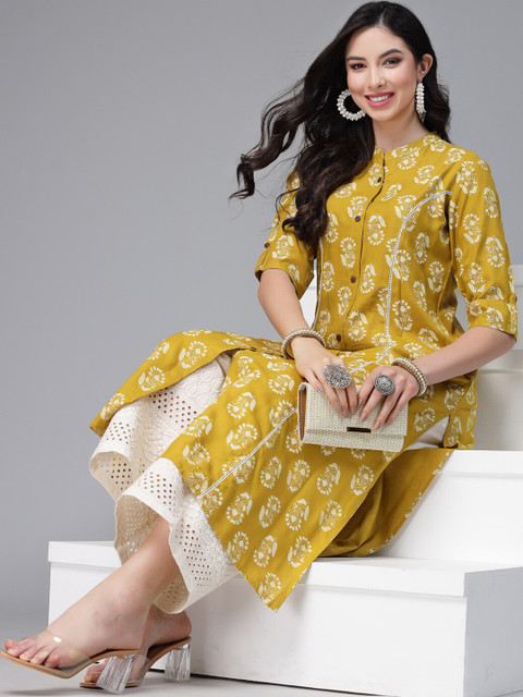 Stylum Floral Printed Mandarin Collar A-Line Kurta - Image 6