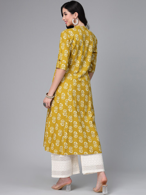 Stylum Floral Printed Mandarin Collar A-Line Kurta - Image 4