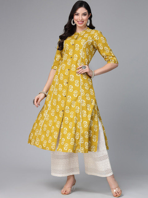 Stylum Floral Printed Mandarin Collar A-Line Kurta - Image 5