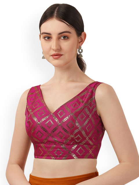 Oomph! Geometric Printed V-Neck Saree Blouse