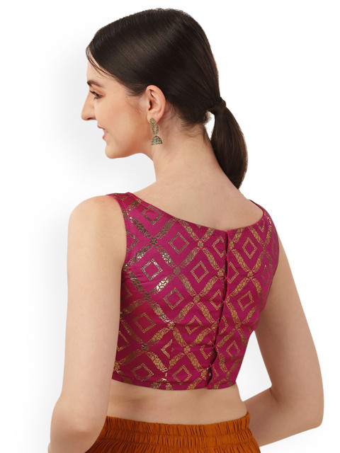 Oomph! Geometric Printed V-Neck Saree Blouse - Image 3
