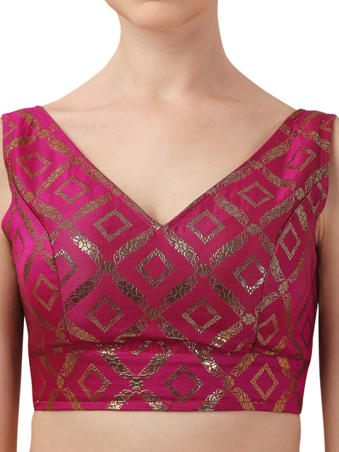 Oomph! Geometric Printed V-Neck Saree Blouse - Image 4