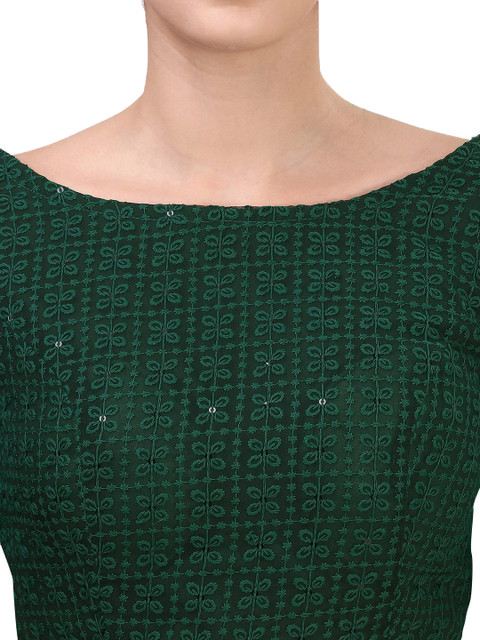 Oomph! Embroidered Boat Neck Sequined Pure Cotton Saree Blouse - Image 4