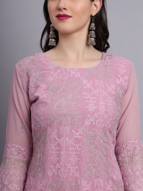 VAIRAGEE Floral Embroidered Sequinned Georgette Kurta - Image 2