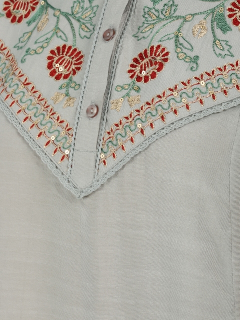 Lakshita Green Floral Embroidered Shirt Collar Thread Work Thread Work Kurti - Image 8