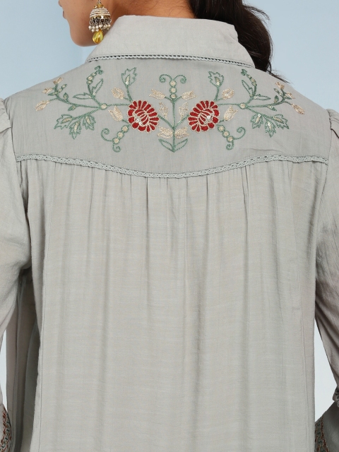 Lakshita Green Floral Embroidered Shirt Collar Thread Work Thread Work Kurti - Image 7