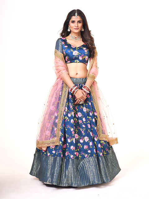 SHOPGARB Printed Semi-Stitched Lehenga & Unstitched Blouse With Dupatta - Image 5