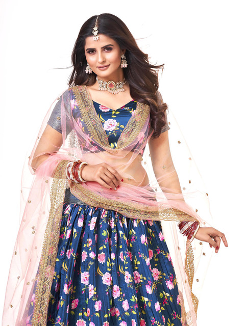 SHOPGARB Printed Semi-Stitched Lehenga & Unstitched Blouse With Dupatta - Image 2