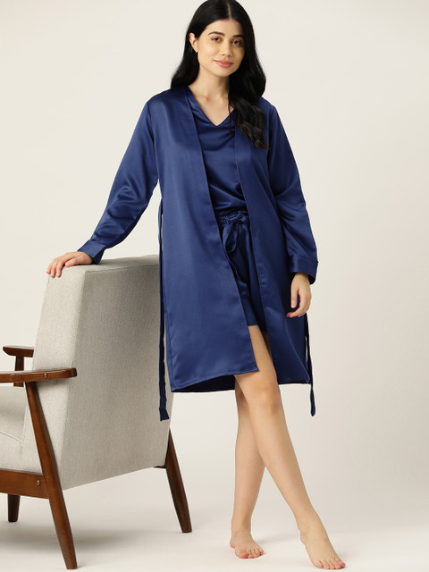 ETC Women Solid 3 Piece Night suit with Robe