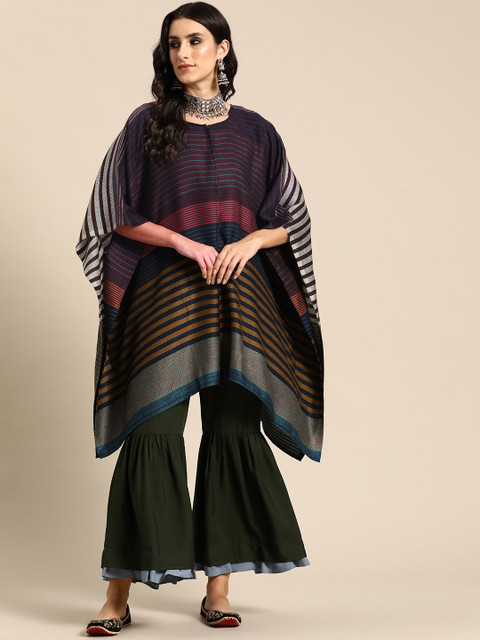 Sangria Women Printed Flared Sleeves Jacquard Kaftan Kurta - Image 3