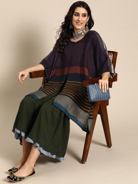 Sangria Women Printed Flared Sleeves Jacquard Kaftan Kurta - Image 6