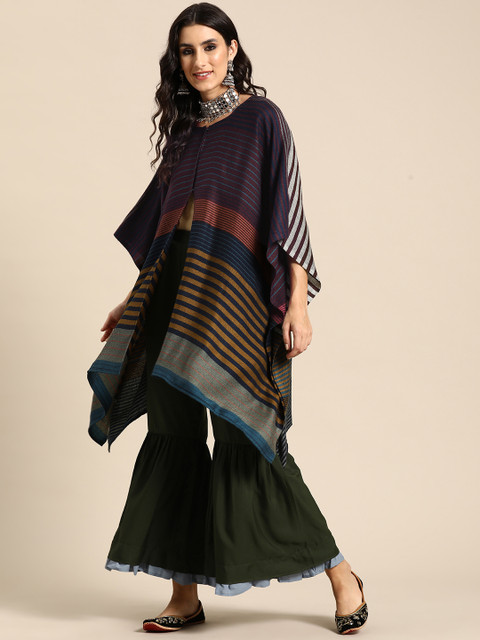 Sangria Women Printed Flared Sleeves Jacquard Kaftan Kurta - Image 4