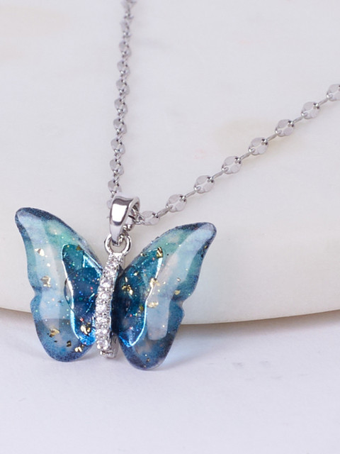 SALTY Vibrant Blue Winged Butterfly Beauty Pendant Necklace for Women