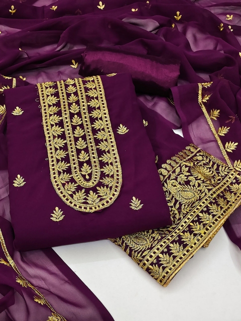 SHADOW & SAINING Embroidered Silk Georgette Unstitched Dress Material