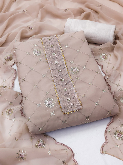 SHADOW & SAINING Floral Embroidered Sequinned Unstitched Dress Material