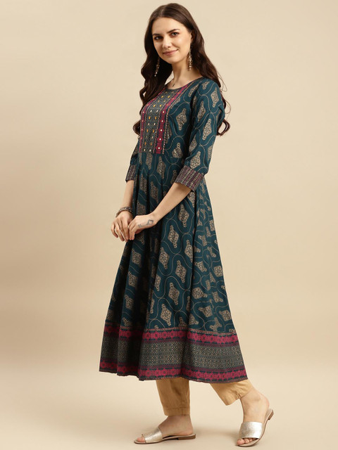 Rangita Ethnic Motifs Printed Mirror Work Anarkali Kurta - Image 3