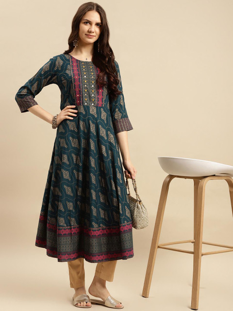 Rangita Ethnic Motifs Printed Mirror Work Anarkali Kurta - Image 5