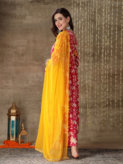 Stylum Floral Printed Gotta Patti Pure Cotton Anarkali Kurta With Palazzos & Dupatta - Image 7