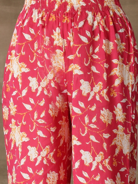 Stylum Floral Printed Gotta Patti Pure Cotton Anarkali Kurta With Palazzos & Dupatta - Image 4