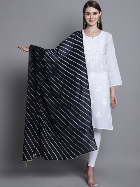 SOUNDARYA Leheriya Printed Gotta Patti Chiffon Dupatta