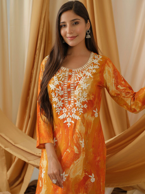 Sangria Abstract Printed Round Neck Straight Kurta - Image 2